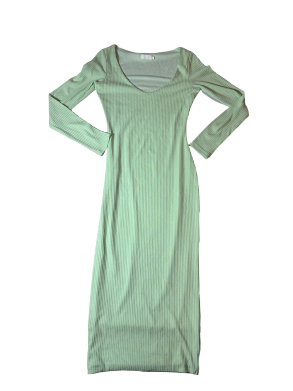 MESHKI Women’s Small Sage Green Ribbed Long Sleeve Bodycon Maxi Dress